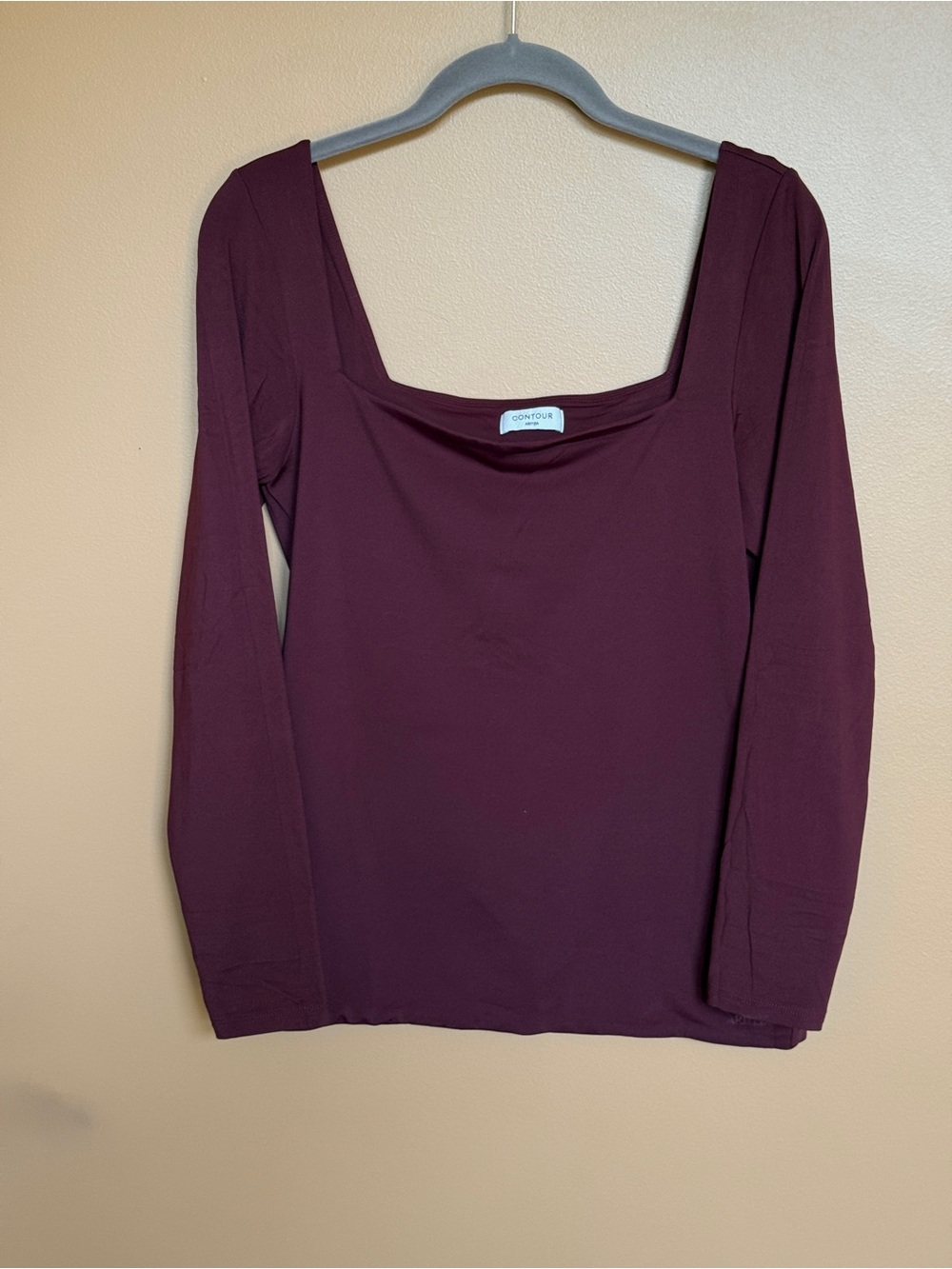 Aritzia Deep Wine Square-Neck Long Sleeve Top